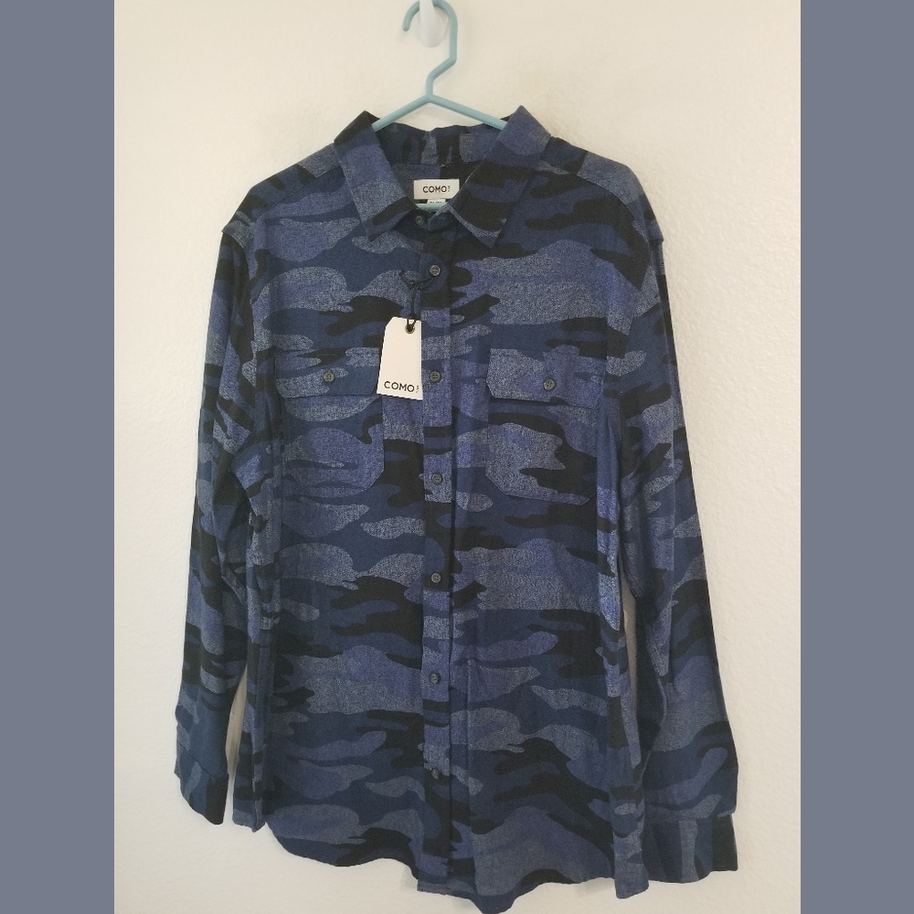 Como Men NWT Blue Camouflage LS Shirt XL